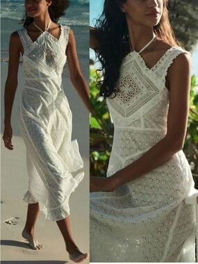 NEW NWT DOEN Frieda Eyelet Lace Midi Dress Cream Boho Cottagecore Sundress